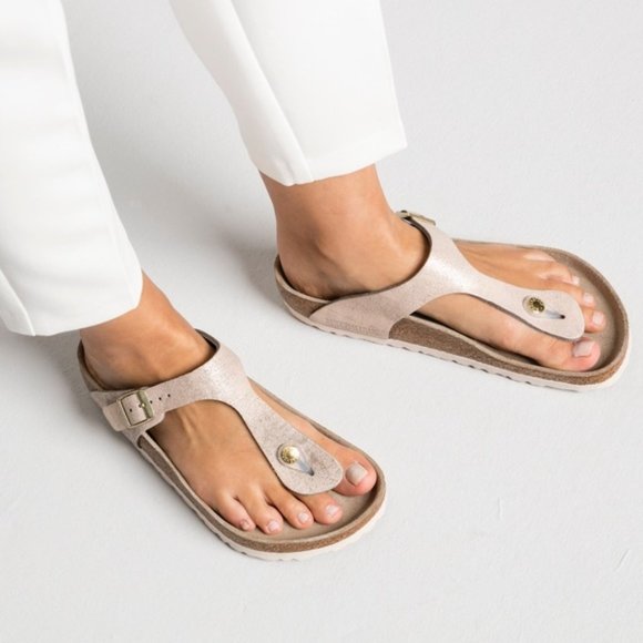 Birkenstock Shoes - Birkenstock Gizeh Washed Metallic Rose Leather 39 L8 M6